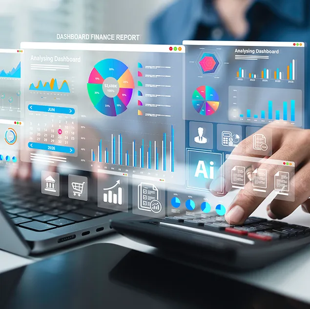 Nutzer analysiert interaktives Finanz-Dashboard – steht für automatisiertes Debitorenmanagement und Zahlungstransparenz.
