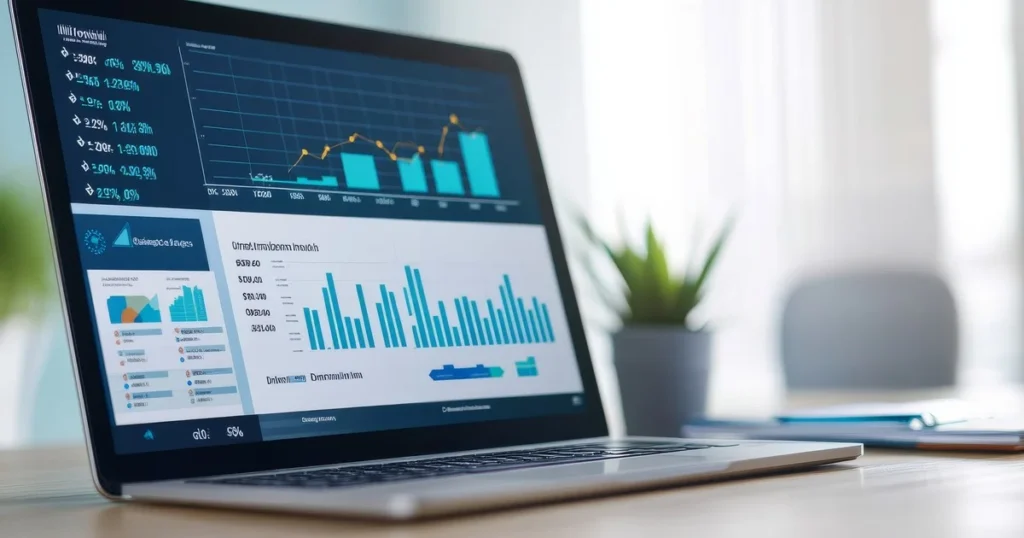 Digital Finance Dashboard on a Laptop – A Symbol of AI-Powered Accounts Receivable Management in B2B