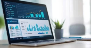 Digitales Finance-Dashboard auf Laptop – Symbol für KI-gestütztes Forderungsmanagement im B2B
